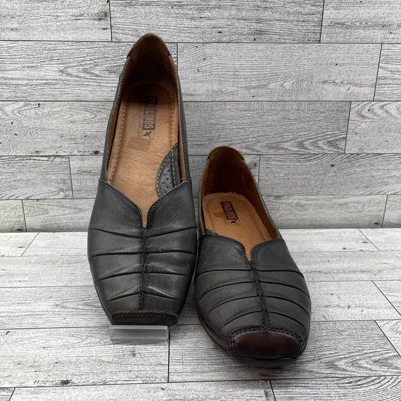 PIKOLINOS Gray/Green/Brown Leather Low Heels Pumps Square Toe EU 36 5.5 US - Picture 1 of 11
